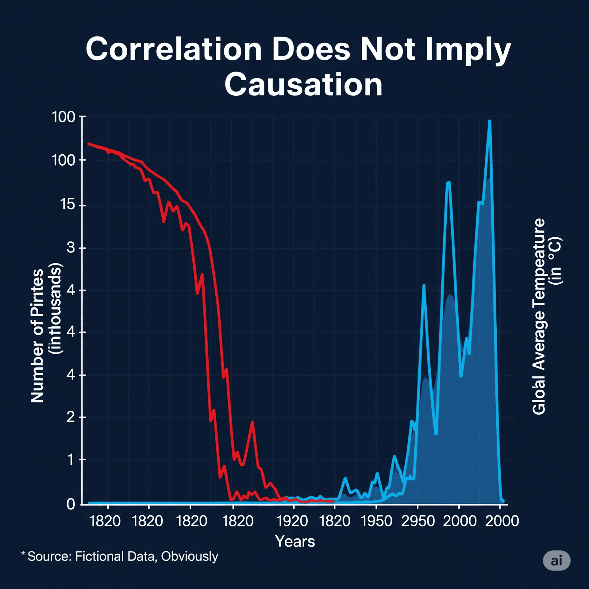 A humorous chart showing a spurious correlation between two unrelated variables.